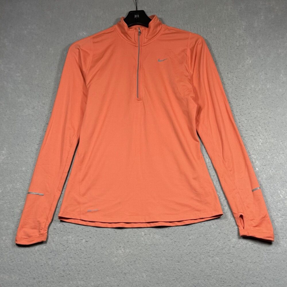 Nike Dri-Fit Element Half Zip Running Top Small Peach Half Zip Long Sleeve